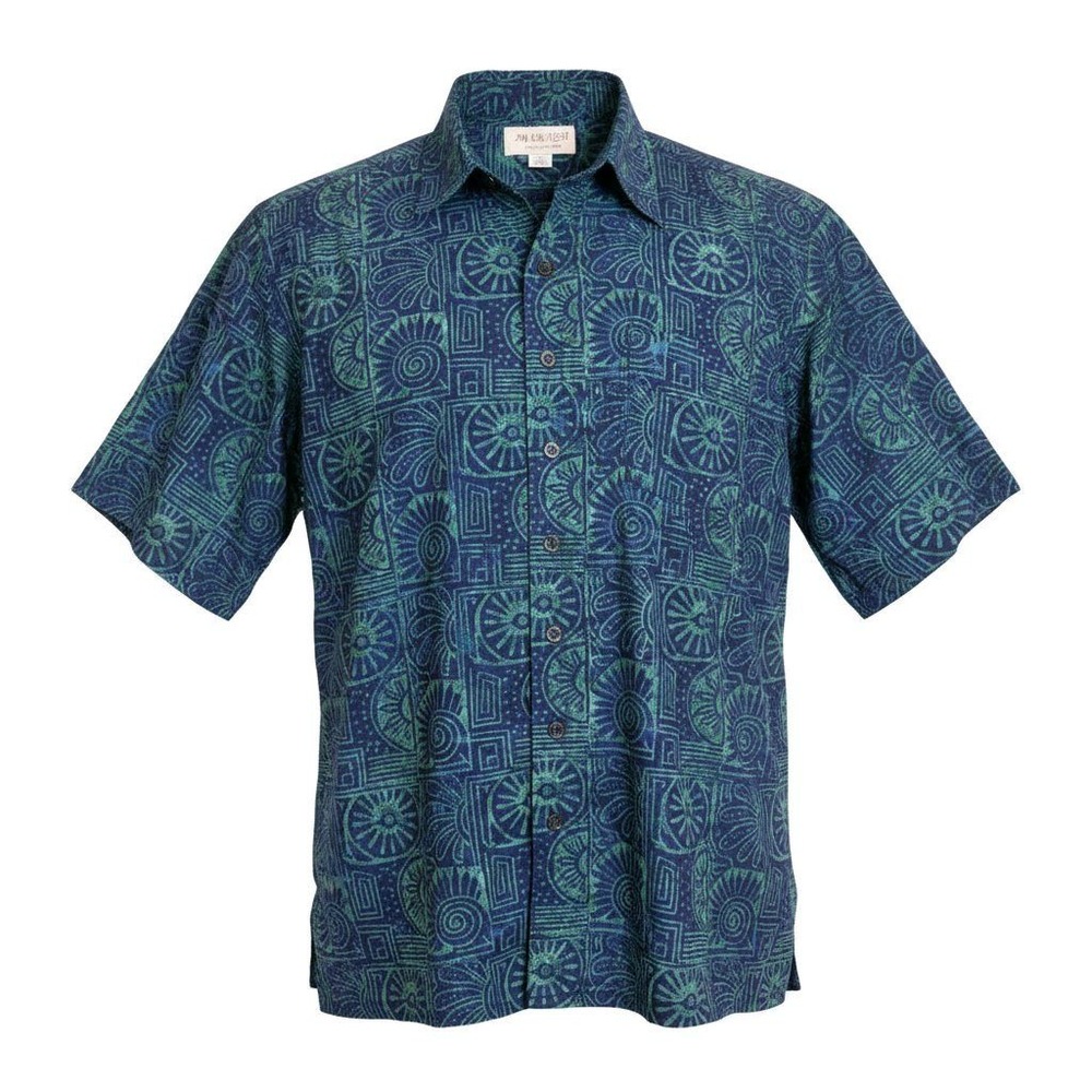 Johari West Mens 3XLT Blue Green Batik Cotton Short Sleeve Buttoned Cotton Shirt